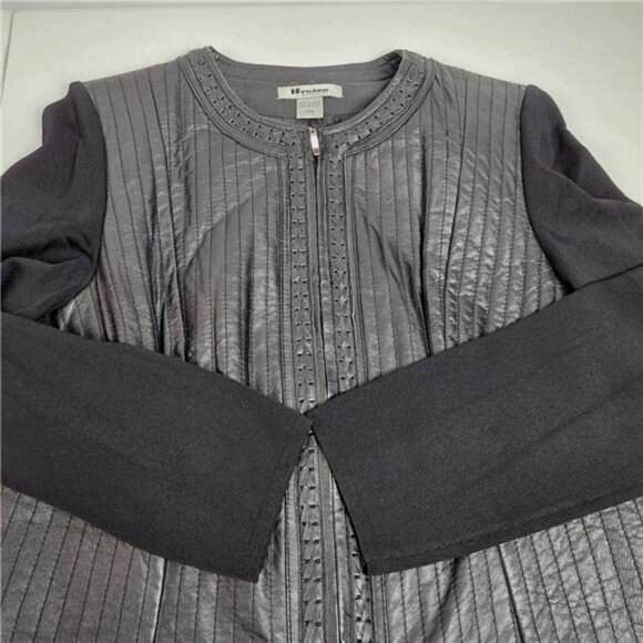 Nygard Collection Leather Sweater Jacket Womens L Black Knit Full Zip 90s Y2K - Picture 4 of 10